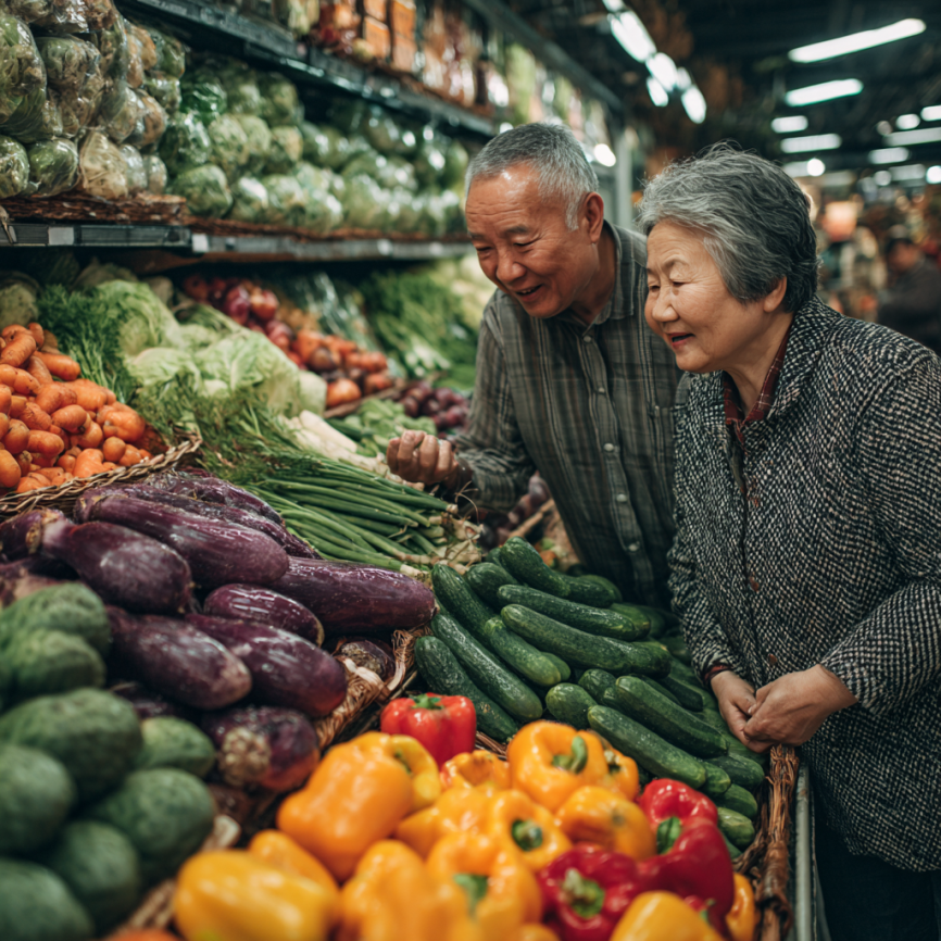 Пожилая женщина готовит здоровую пищу с улыбкой
